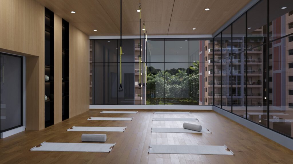 Home 28 "Spacious and well-lit yoga room with wooden flooring at Gamya by Supadha."