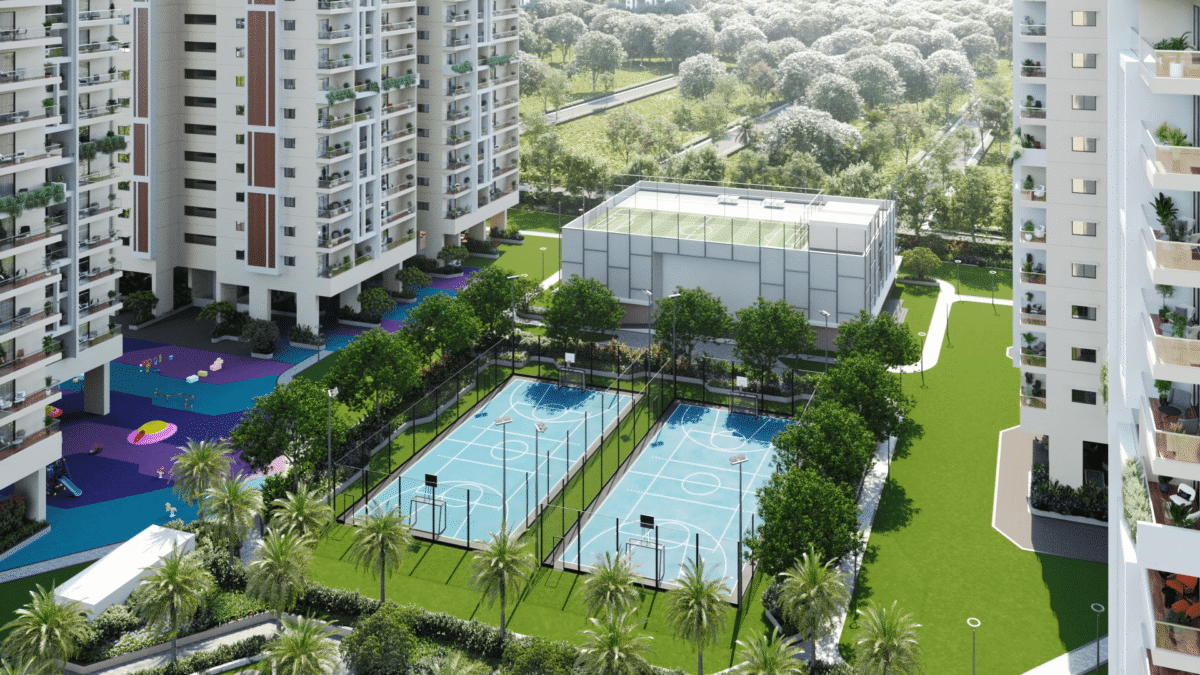 “Supadha Gamya outdoor tennis and basketball courts”