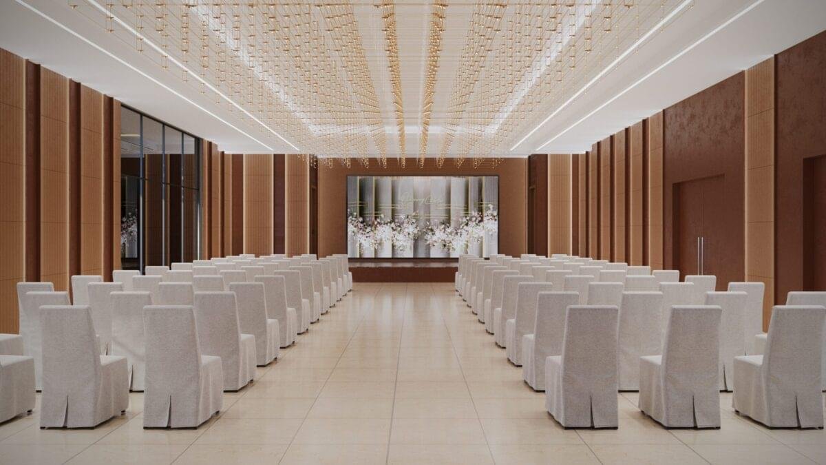 "Spacious and elegantly designed banquet hall for grand events at Gamya by Supadha."