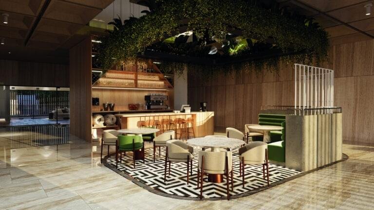 "Stylish juice and bar lounge with modern interiors at Gamya by Supadha."