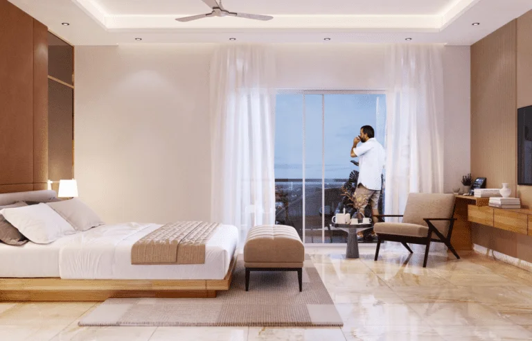 Elegant French windows with aluminium frames at Gamya by Supadha for a modern and aesthetic touch.