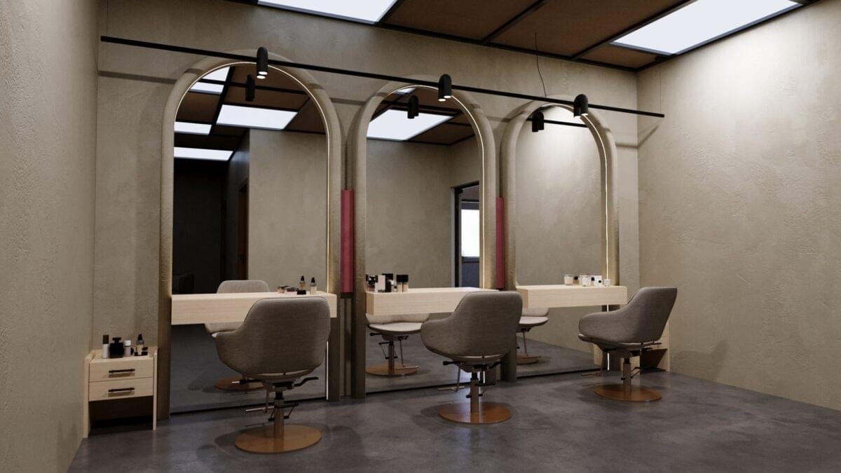 "Premium salon with modern styling stations and luxury grooming facilities at Gamya by Supadha."